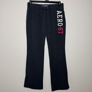 Aeropostale Sweatpants Women's Large Vintage Y2K Dark Gray Pink Logo Flare